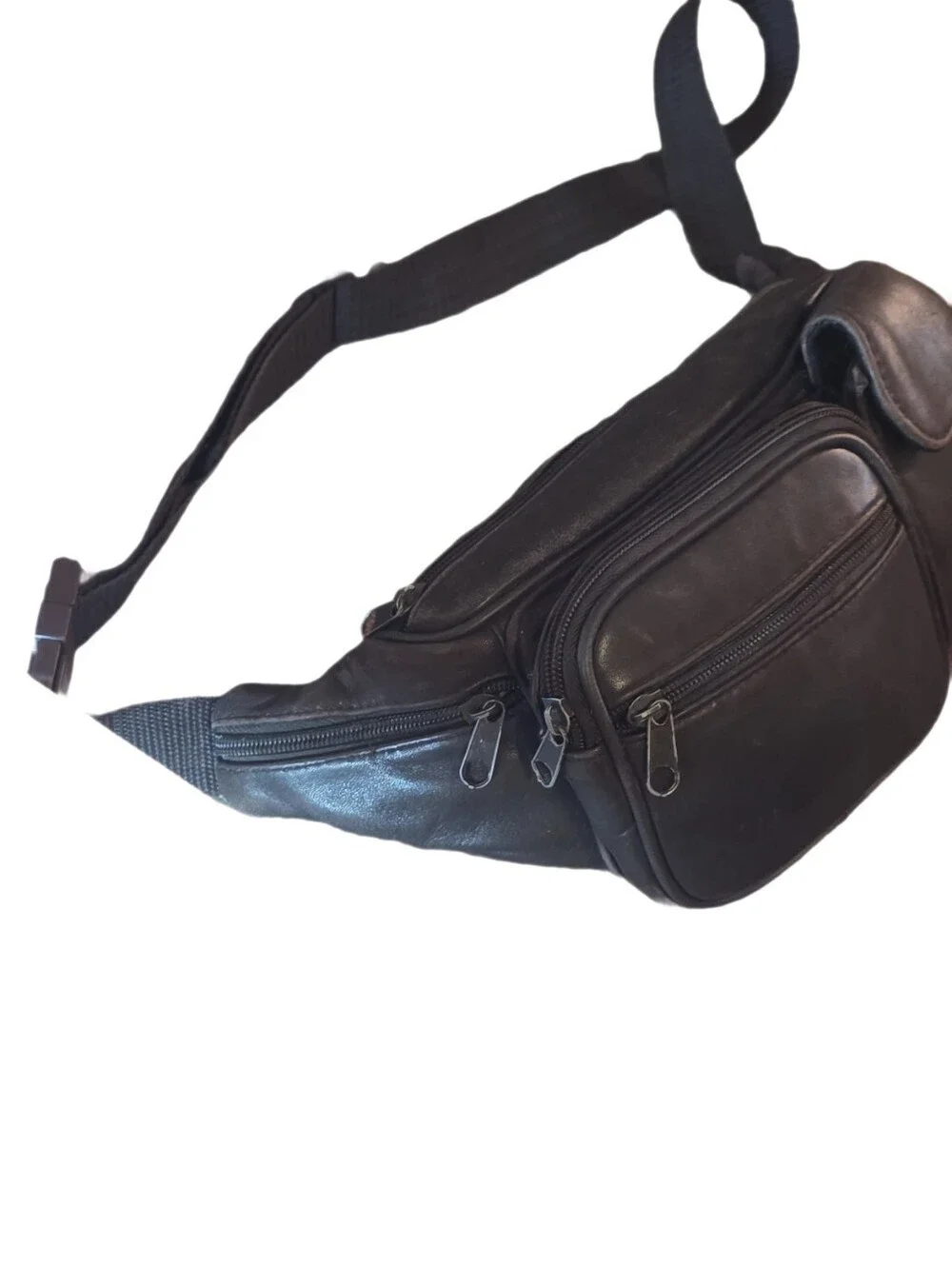 Vintage 90's Espresso Brown Distressed Lambskin Leather Fanny Pack / Waist Bag
